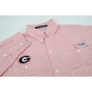 Columbia PFG Super Tamiami Fishing Shirt Men's Small‎ Red Checks Long Sleeve UGA